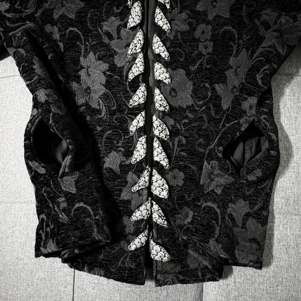 Ulla Popken Jacket Women 16/18 Black Silk Gray Open Front Wearable Art Tapestry - Picture 7 of 8